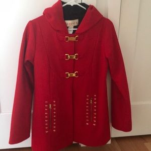 Red hooded coat